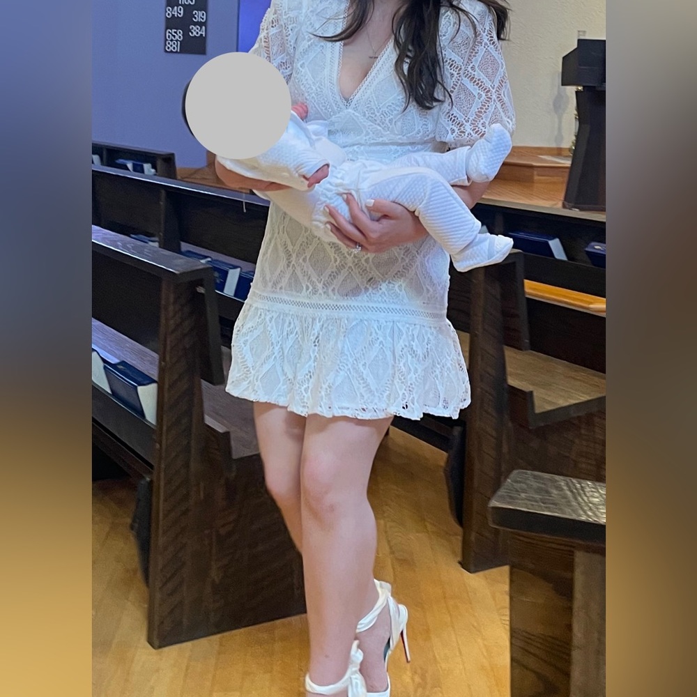 Aqua white lace mini dress